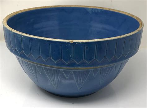 Lot - Large White Hall Cobalt Blue Pottery Mixing Bowl
