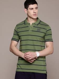 Roadster Striped Men Polo Neck Green T-Shirt - Buy Roadster Striped Men ...