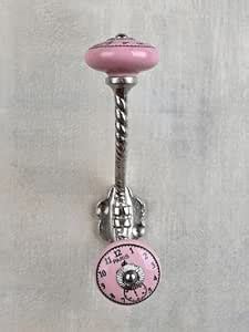 NEERJA Round Pink Clock Ceramic Knob with Metal Wall Hanger (Silver, 6 ...