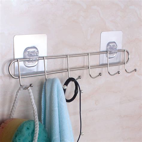 HOKIPO Magic Sticker Series Self Adhesive Stainless Steel 6 Hook Rail ...