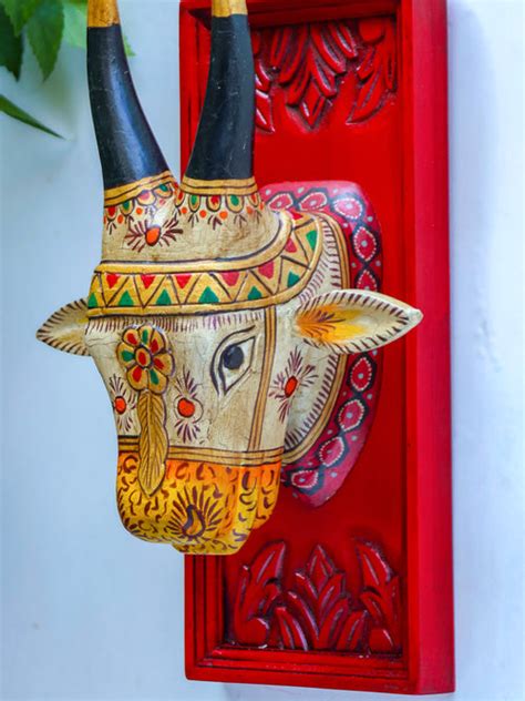 Buy Vintage Finish Wooden Cow Head Wall Hanging Decor | Revive Home