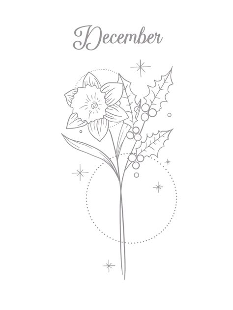 December holly and narcissus birth month flower wall art | Flower ...