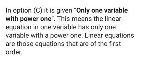 linear equation in one variable has(a) only one variable with any power ...