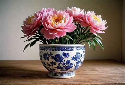 Presenting porcelain peony pot high quality | Premium AI-generated image