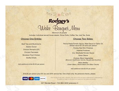 Menu at Rodney’s Restaurant, Irwin
