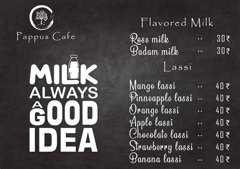 Menu at Pappus cafe, Chennai