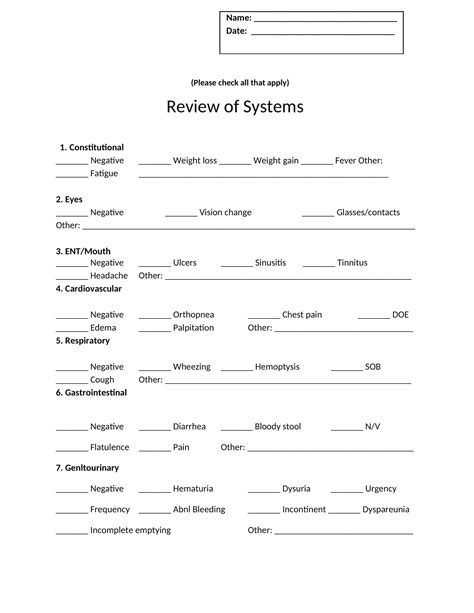 Image result for Review of Systems Example