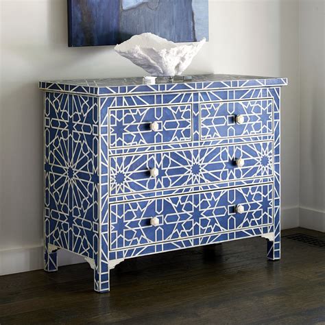 Marrakesh Bone Inlay Chest Of 4 Drawers Dark Blue – Luxury Handicrafts