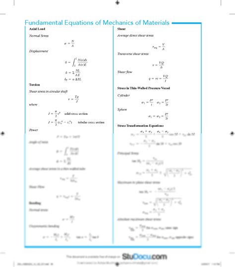 SOLUTION: Mechanics of materials equation sheet - Studypool