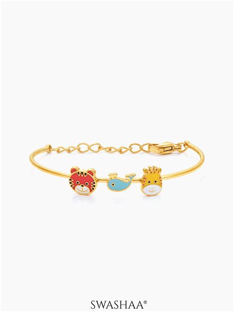 Baby Animal Charms 18K Gold Plated Kid's Kada Bracelet – Swashaa