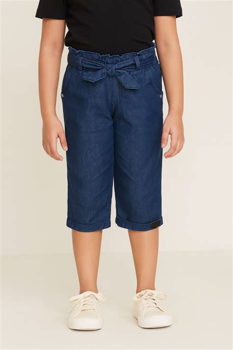 Girls Mid-Rise Summer Jeans | Tie-Up Cotton Denim Look – Wish Karo
