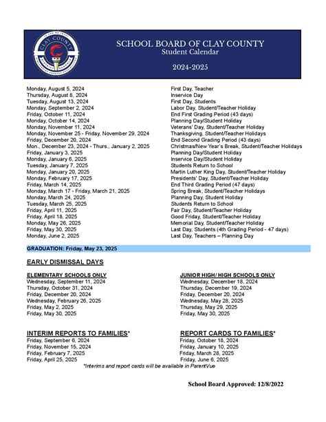 Clay County School District Calendar Holidays 2025-2026 PDF - School ...