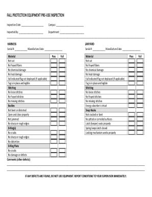 Fall Protection Equipment Pre-Use Inspection - Blank Fillable Template ...