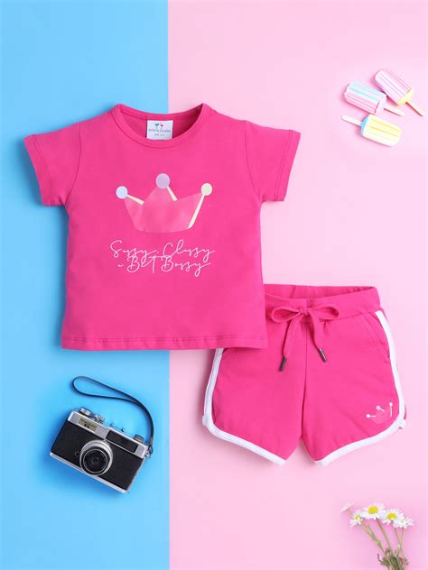 Girls' Cotton Playday Shorts Set with Cute Print- Pink – Knitting ...