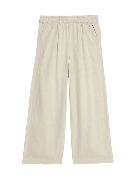Buy Linen Rich Wide Leg Cropped Trousers at Marks & Spencer