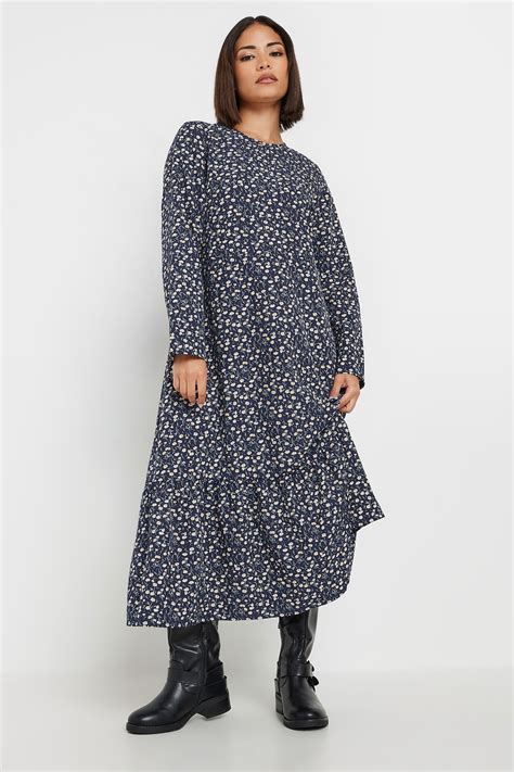 PixieGirl Petite Women's Navy Blue Floral Tiered Midaxi Dress | PixieGirl