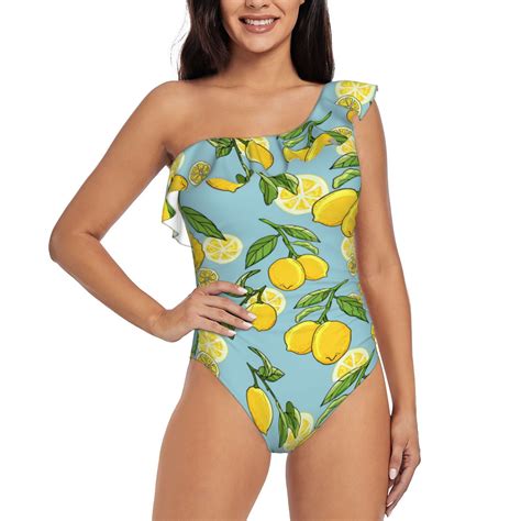 Coaee Lemon Women's One Piece Swimsuits One Shoulder Swimwear ...