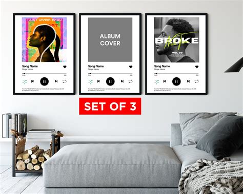 Custom Album Cover Set of 3 Poster Canvas Print Music App Wall Art ...