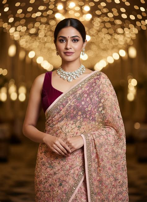 Pure Chinon peach colour kashida work embroidered saree – garimmaethnic ...