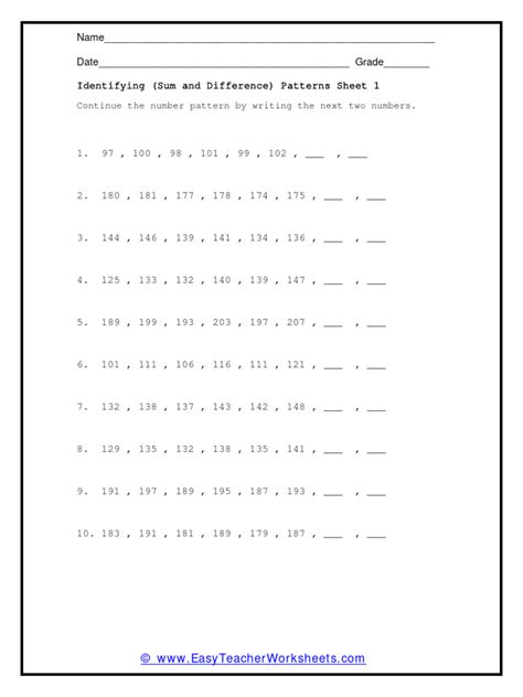 Image result for Complete Number Pattern Worksheet