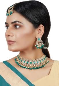 R A Enterprises Alloy Gold-plated Green Jewellery Set Price in India ...