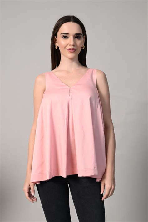 Sleeveless Pink V-Neck Flared Top for Women Online – ISARA