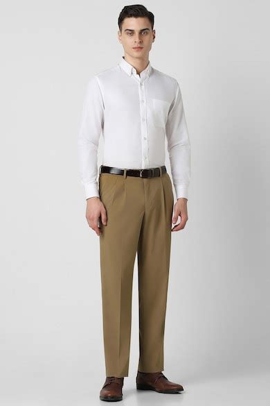 Buy Men Khaki Solid Regular Fit Trousers Online - 39689104 | Van Heusen