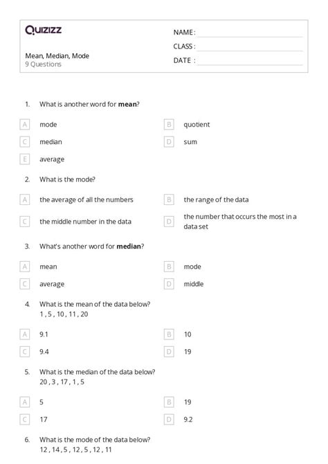50+ Mean, Median, and Mode worksheets for 4th Class on Quizizz | Free ...