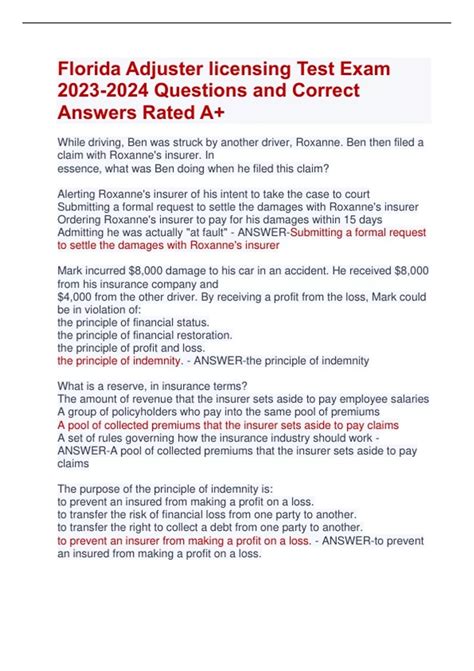 Florida Adjuster licensing Test Exam Questions and Correct Answers ...