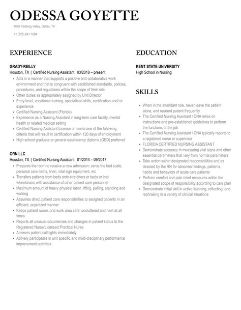 Certified Nursing Assistant Resume Samples | Velvet Jobs