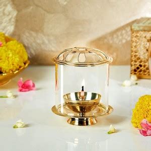 Klassic Brass Akhand Diya with Borosilicate Glass Cover for Puja ...