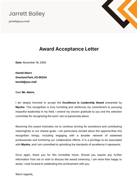 Nomination Acceptance Letter Sample