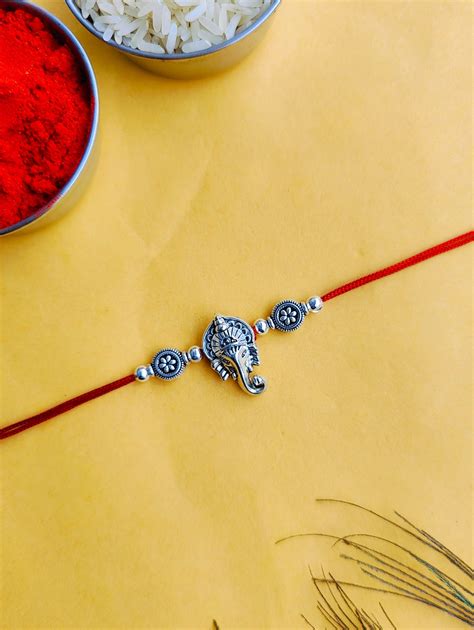 Oxidized Silver Ganpati Rakhi for Brother |Unique Silver Rakhi Design