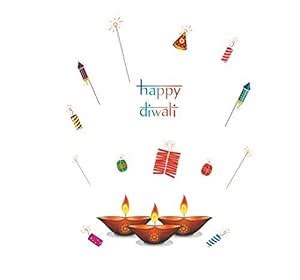 Buy GADGETS WRAP Happy Diwali with Diya Lamps & Crackers Pataka (Wall ...