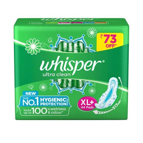 Whisper Ultra Clean Sanitary Pads XL+, 44 Count Price, Uses, Side ...