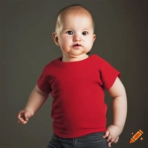 Baby wearing a red t-shirt on Craiyon