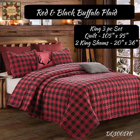Buffalo Plaid Check Red & Black King or Queen 3 pc Bedding Set | King ...