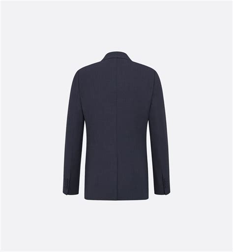 Double-Breasted Jacket with Buttoned Strap Navy Blue Virgin Wool Blend | DIOR