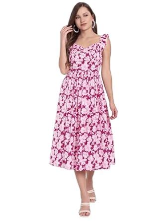 Buy Elyraa Women's Floral Print Cotton Midi Dress | Sleeveless Summer ...