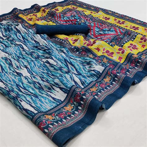Blue Ikkat Printed Pure Cotton Saree