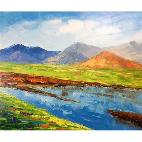 Modern Paintings River Mountain Abstract Acrylic Landscape Hand Painted Oil