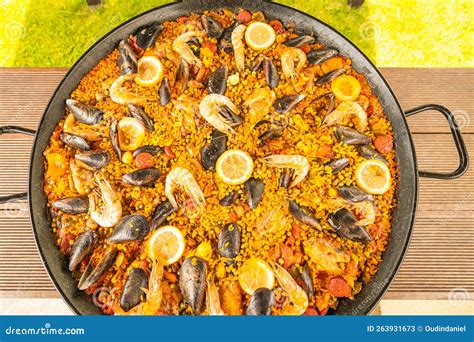 Giant Paella Dish. Typical Spanish Dish Stock Image - Image of ...