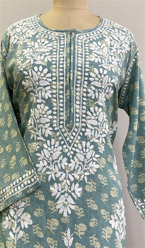 Sonakshi Women's Lakhnavi Handcrafted Cotton Chikankari Kurta And Pala