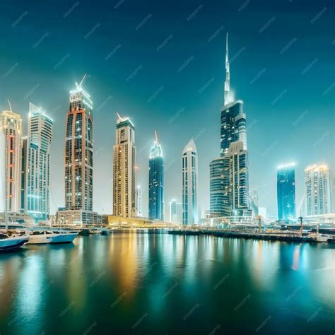 The skyline of Dubai Marina the capital city of the United Arab Emirates is shown in this image ...