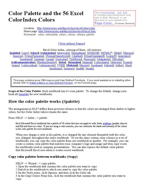 Color Palette and The 56 Excel ColorIndex Colors | PDF | Magenta ...
