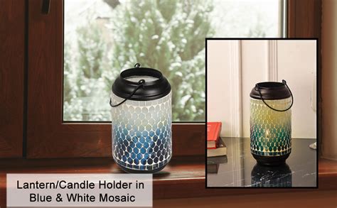 House Of Sajja Lantern/Candle Holder in Blue & White Mosaic : Amazon.in ...