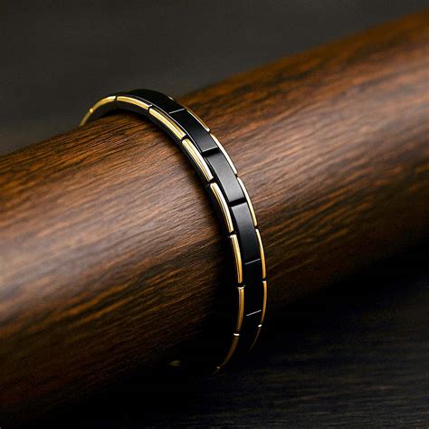 Black & Gold Dual Finish Steel Link Bracelet - Mesmerize India