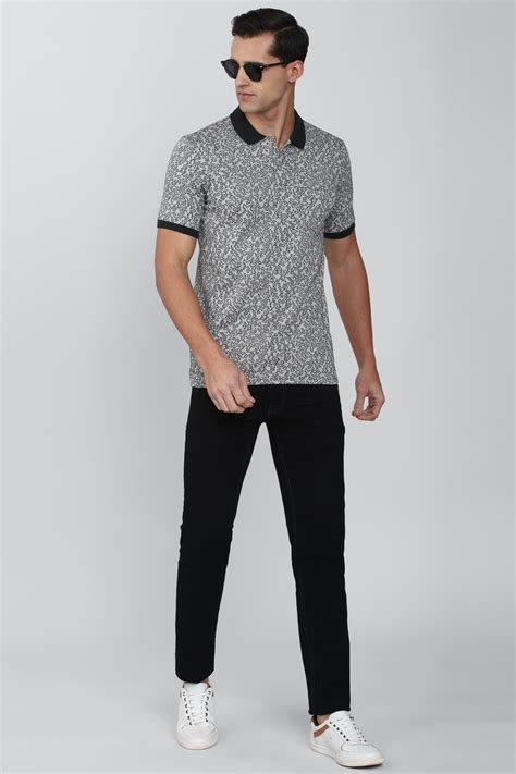 Buy Men Grey Print Polo Neck Collar T-shirt Online - 714956 | Peter England