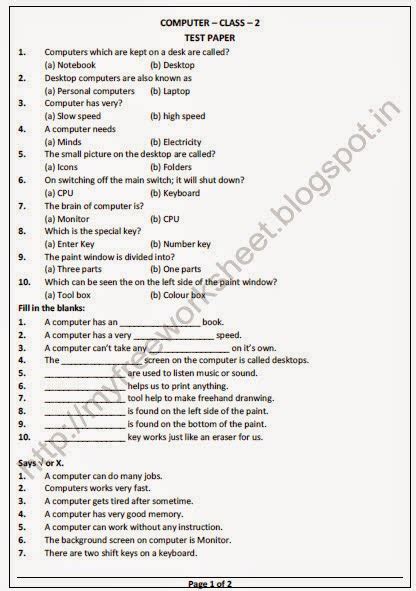 Image result for Computer Test Questions Form One and Two