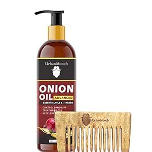 Buy UrbanMooch Organic Red Onion Hair Oil 200 ml & Neem Wood Comb Combo ...